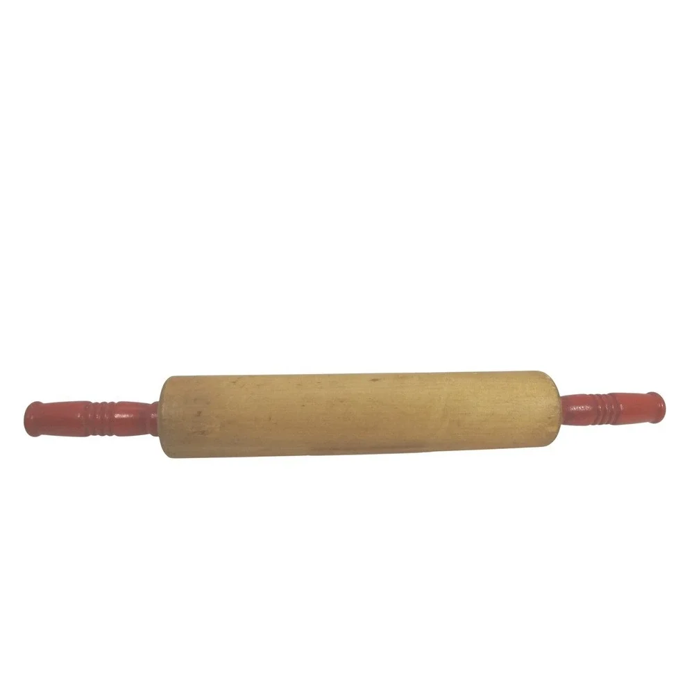 Vintage Wooden Rolling Pin with Red Painted Handles Farmhouse Kitchen Decor‎